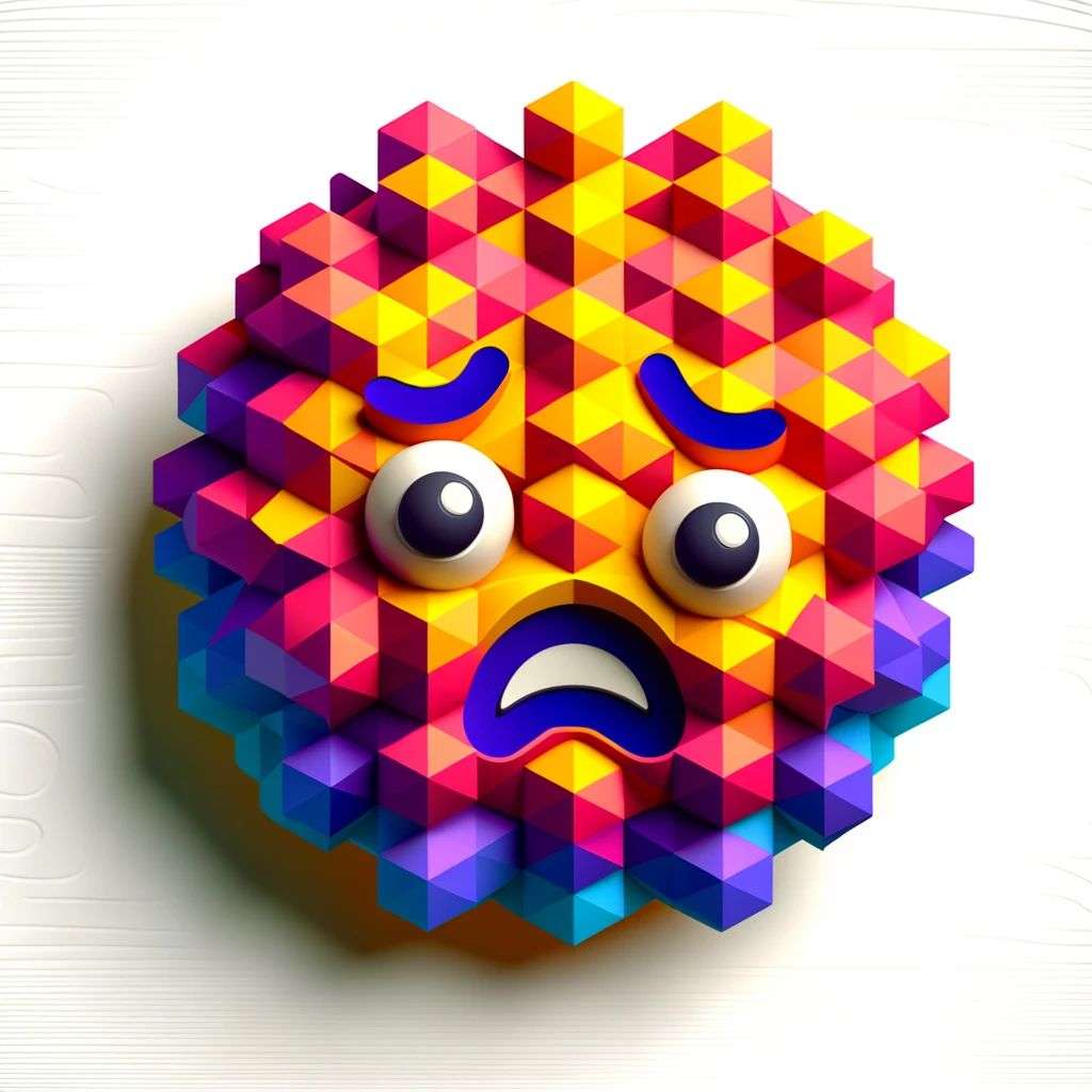 a brightly coloured, detailed icon of a representation of anxiety emoji, 3D low poly render, isometric perspective on white background